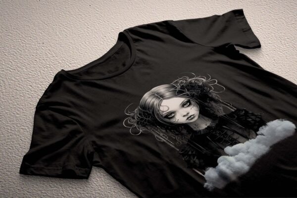 a black shirt with a picture of a woman on it