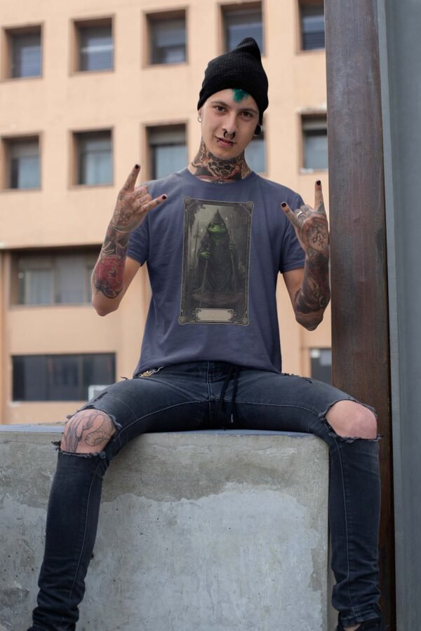 a man with tattoos sitting on top of a cement block