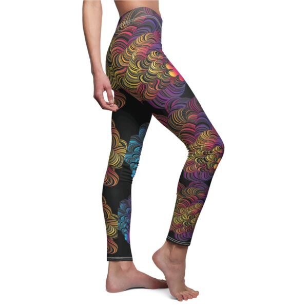 a woman's leggings with colorful swirls on it