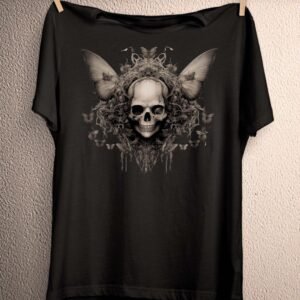 Mystical Skull and Moth T-Shirt - Gothic Nature Inspired Vintage Graphic Tee