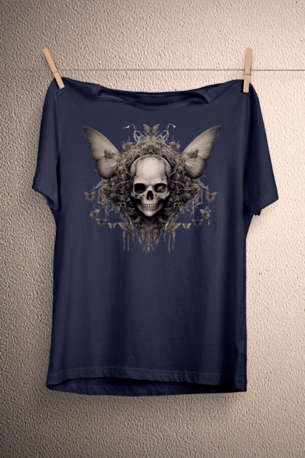 a t - shirt with a skull and wings on it