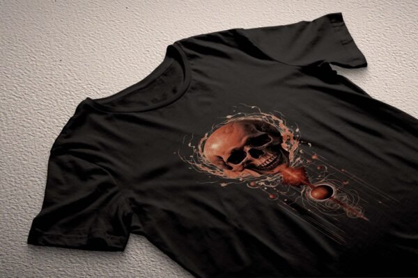 a black t - shirt with a skull on it