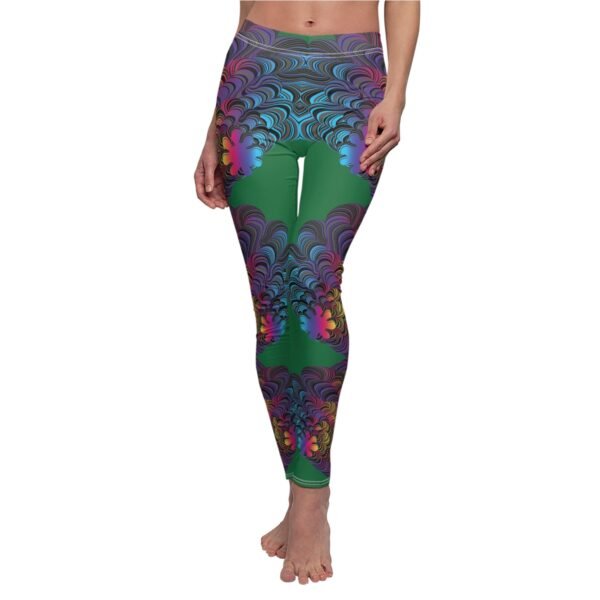 a women's leggings with a colorful design