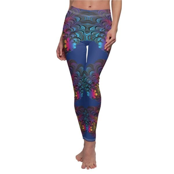 a women's leggings with a colorful design