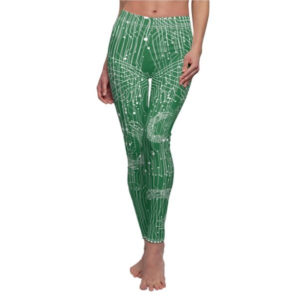 a women's green leggings with white lines