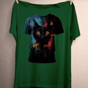 a t - shirt with a black cat on it