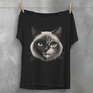 Siamese Cat Joker Split Face T-Shirt Creepy Cute Goth Apparel Black Death Witchcraft Top Gift Plus Size Shirt Halloween Joker Animal Tee