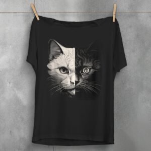 Psychedelic Cat Shirt Split Face Creepy Cute Art T-Shirt Unique Feline Design Tee Gift Cat Lovers Plus Size Option Goth Cat Lover Apparel