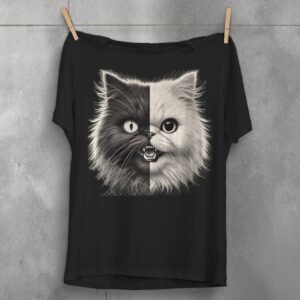 Split Face Persian Cat Joker T-Shirt Creepy Cute Top Witchcraft Apparel Witch Pagan Gift Plus Size Goth Shirt Psychedelic Pokerface Tee