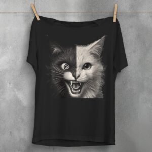 Psychedelic Joker Black White Cat T-Shirt Creepy Cute Apparel Witchcraft Gift Apparel Plus Size Goth Cat Shirt Ragdoll Pokerface Animal Top