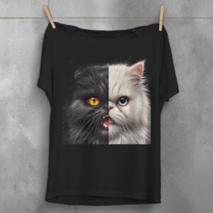 Persian Cat Split Face Joker T-Shirt Creepy Cute Apparel Witchcraft Top Pastel Pagan Plus Size Goth Gift Shirt Black Death Psychedelic Gift