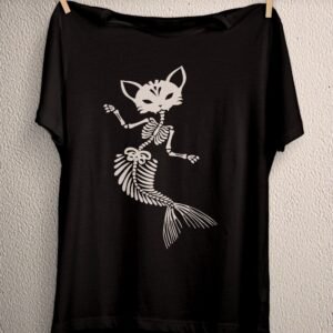 Skeletal Cat T-Shirt - Minimalist Feline Skeleton Tee