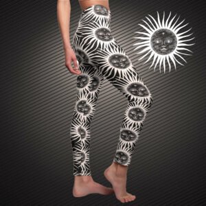 Sun Pattern Leggings Enigmatic Celestial Sun Leggings Esoteric Sun Print Pants Occult Monochrome Yoga Wear Plus-Size Pastel Goth Clothing