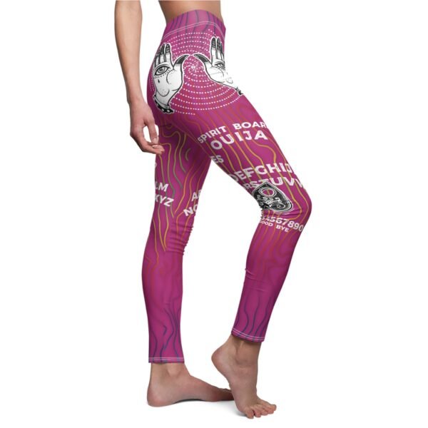 a woman's leggings with a pink and purple design