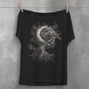 Gothic Tree with Crescent Moon and Stars T-Shirt Fantasy Ethereal Mystical Top Celestial Pagan Witchcraft Apparel Plus Size Options