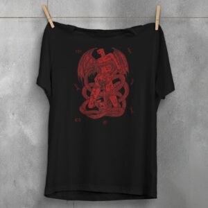 devil crimson serpent embrace occult pagan gothic t-shirt design, variation 1