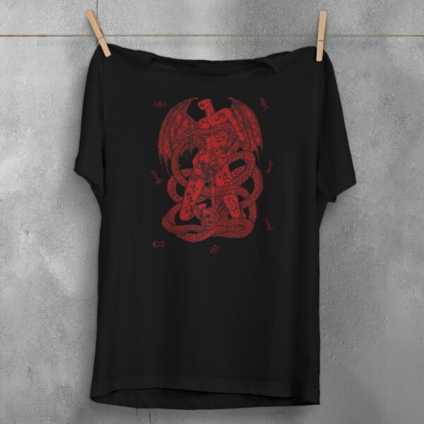 devil crimson serpent embrace occult pagan gothic t-shirt design, variation 1