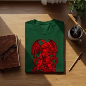 devil crimson serpent embrace occult pagan gothic t-shirt design, variation 9