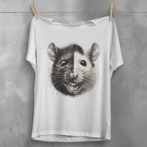 two faces joker rat black white art illustration t-shirt design, variation 2