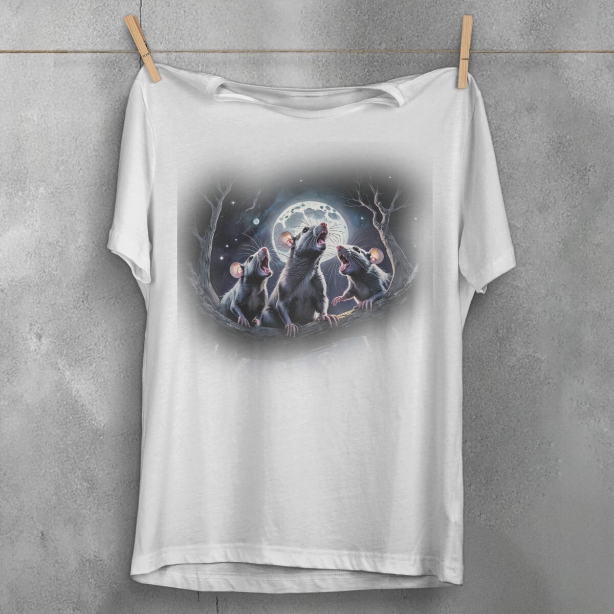 enchanting moonlit rat trio serenade underneath moonlight t-shirt design, variation 2