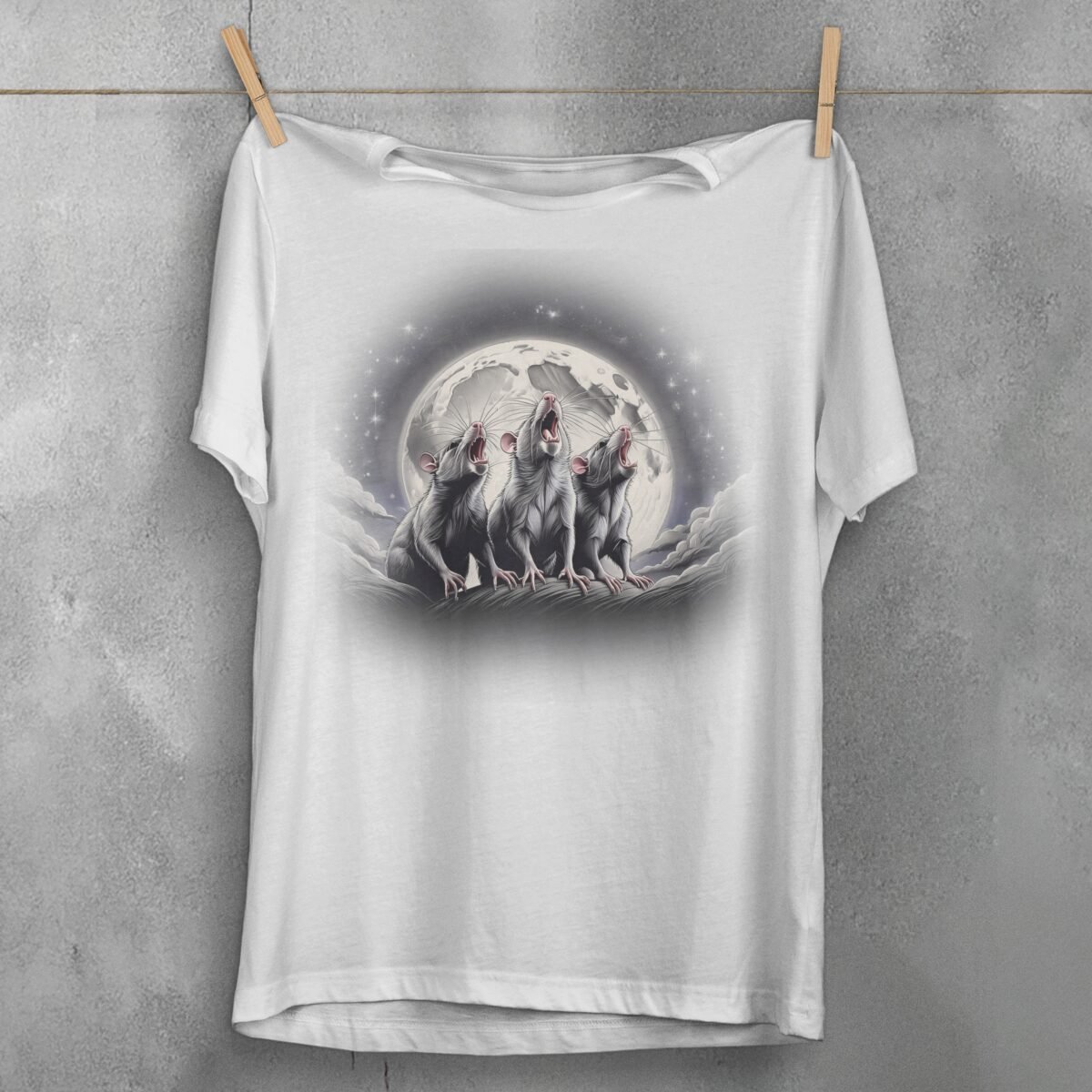 three moon rats howl together night sky t-shirt design, variation 2