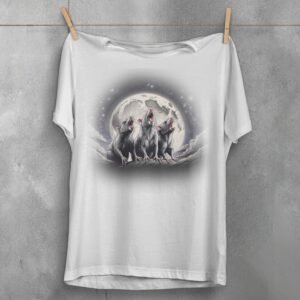 three moon rats howl together night sky t-shirt design, variation 2