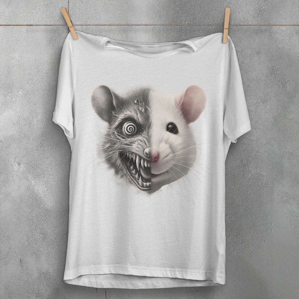 creepy rodent duality disturbing rat joker t-shirt design, variation 2