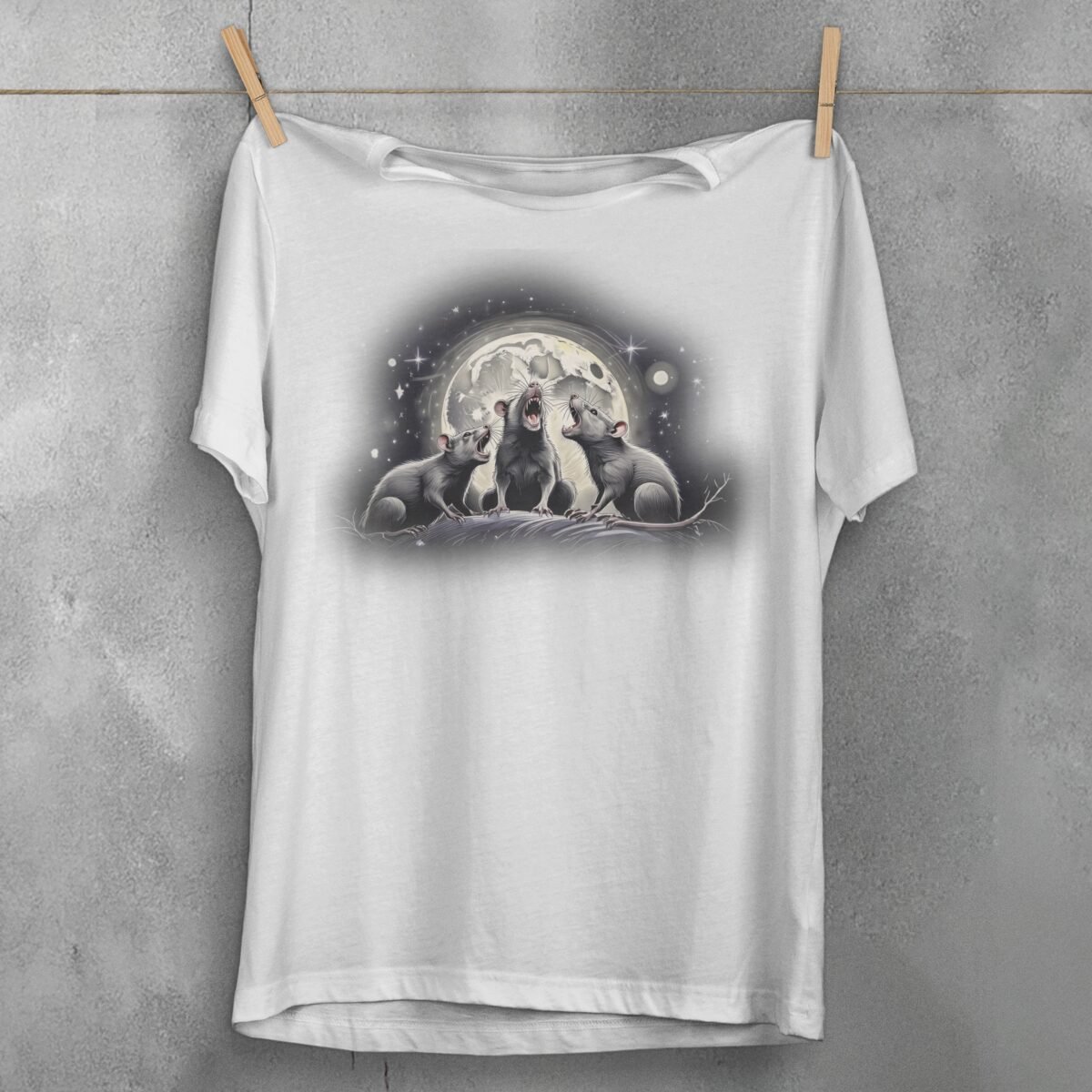 three night rats howl moonlit stars serene darkness t-shirt design, variation 2