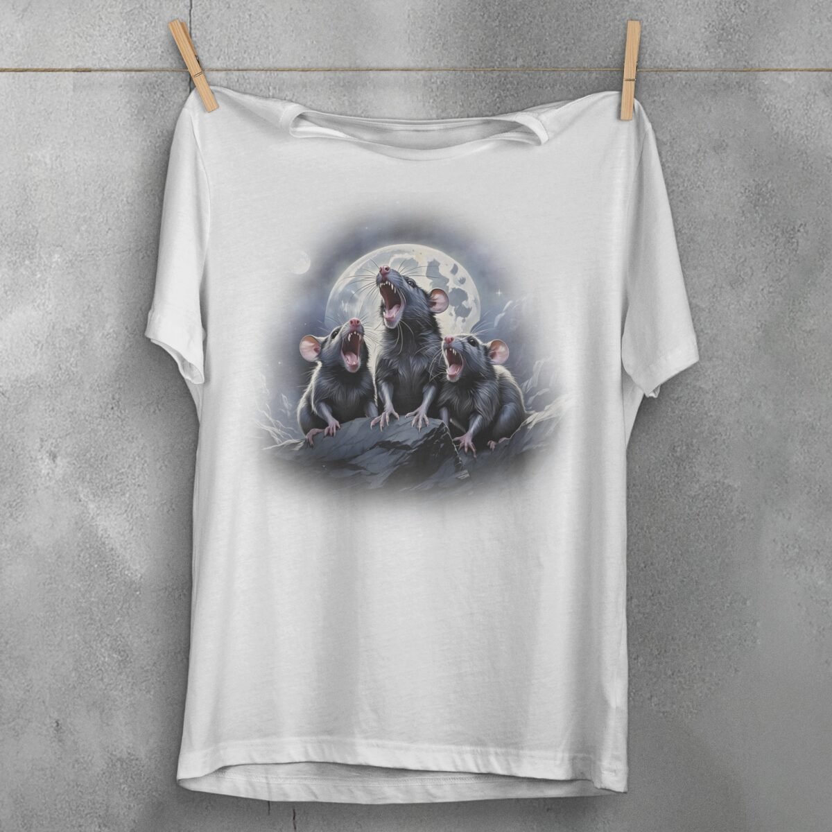 three moon howling rats starlight creepy cute t-shirt design, variation 2