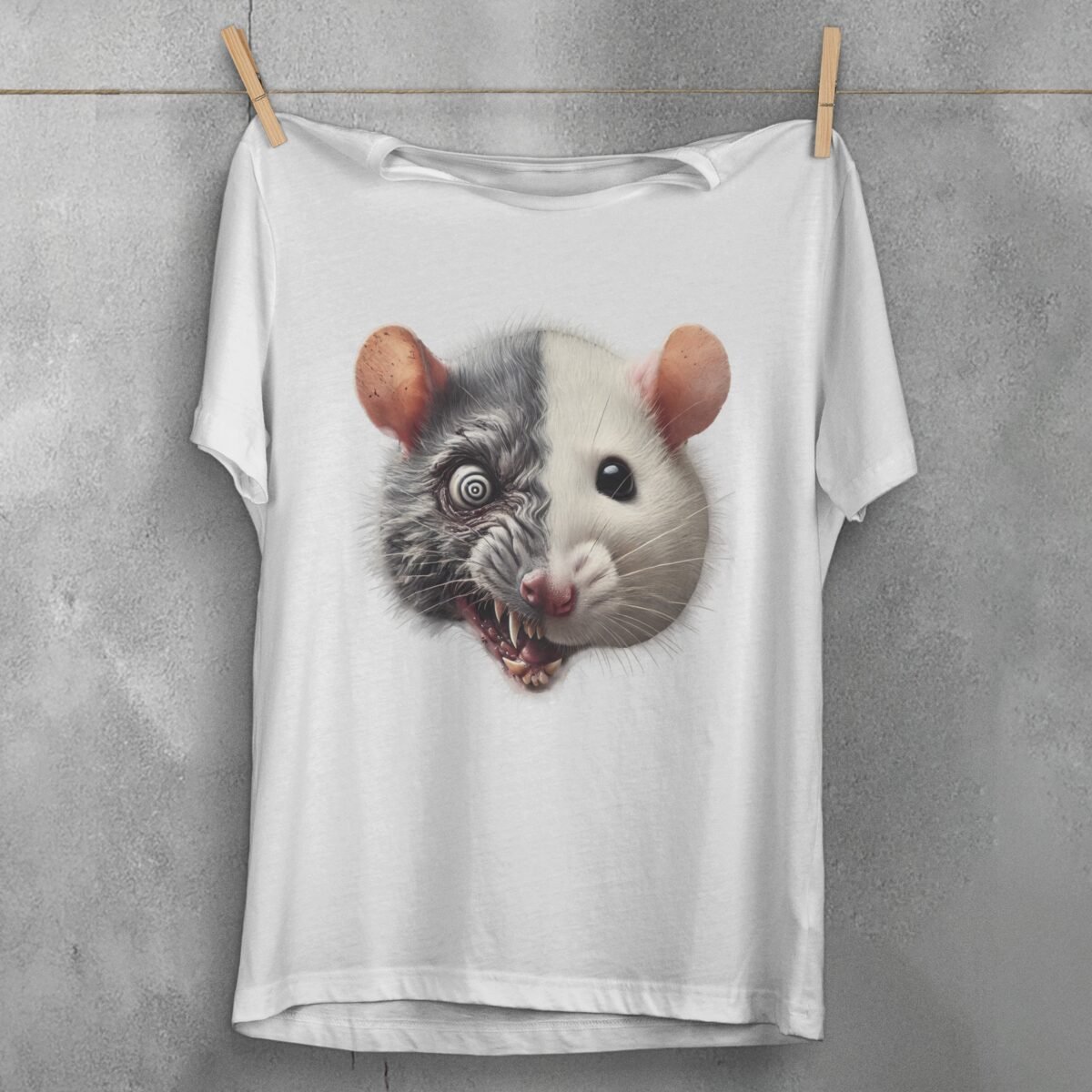 creepy rat duality dark beauty unsettling horror joker vibe t-shirt design, variation 2