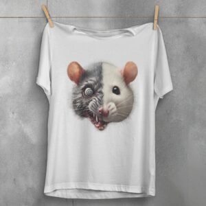 creepy rat duality dark beauty unsettling horror joker vibe t-shirt design, variation 2
