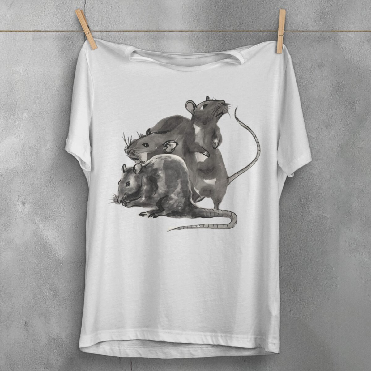 three wise rats silent shadows cute art t-shirt design, variation 2