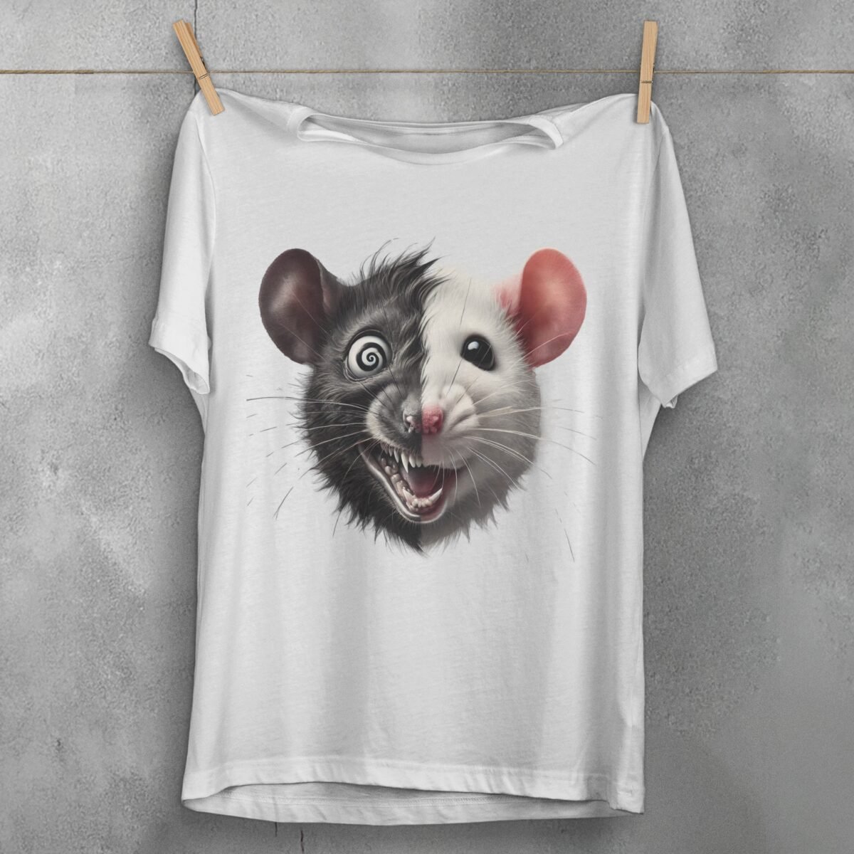 crazy rat opposites sides unique joker art t-shirt design, variation 2