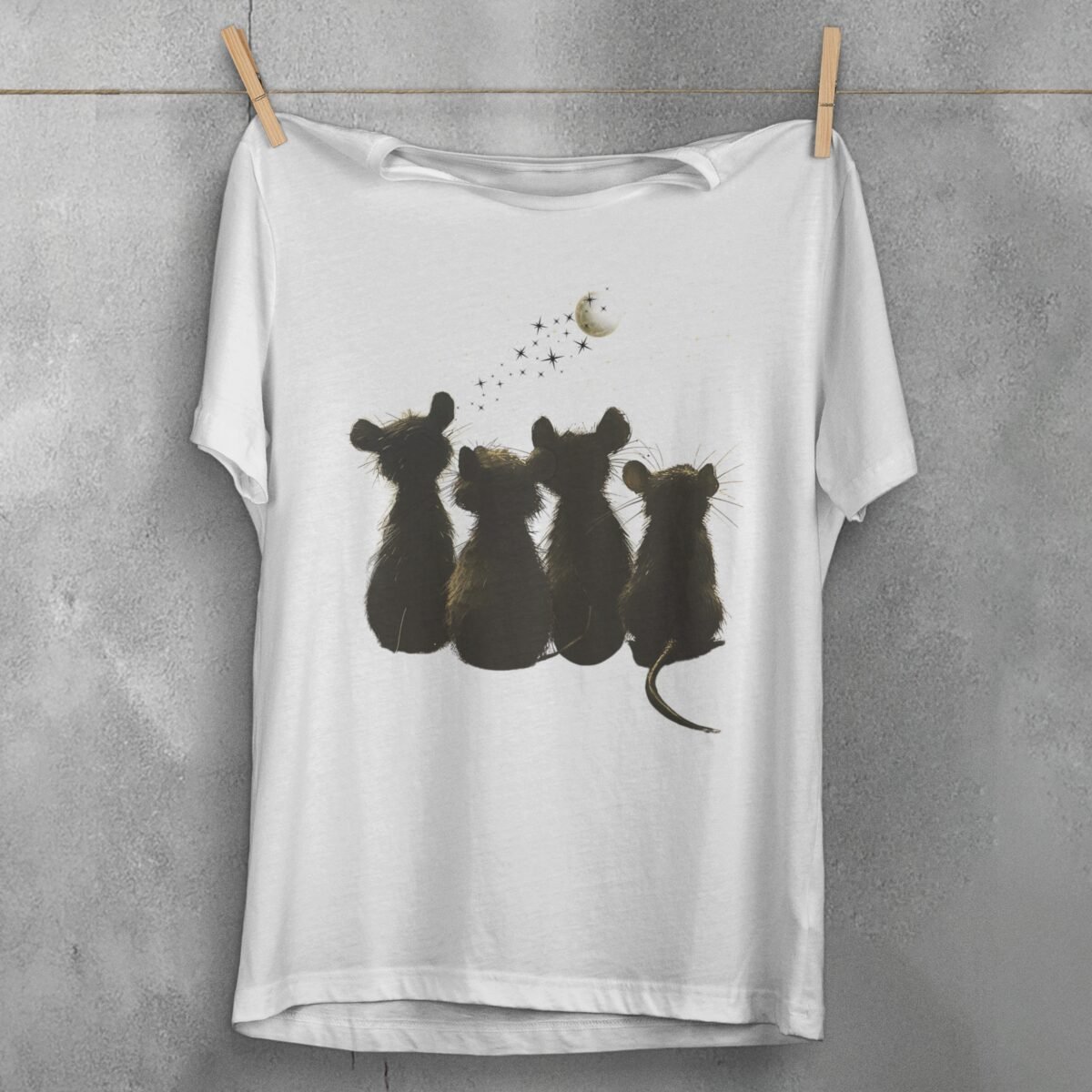 four little rats gaze moon stars cute t-shirt design, variation 2