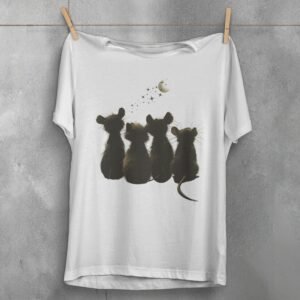 four little rats gaze moon stars cute t-shirt design, variation 2