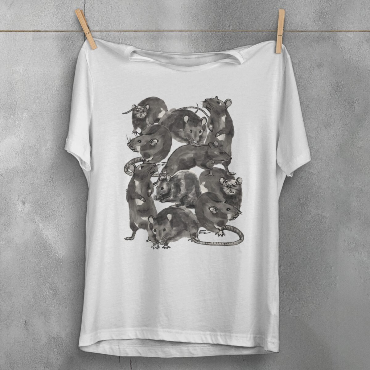 rat family gathering darkly humorous whimsical pastel art t-shirt design, variation 2