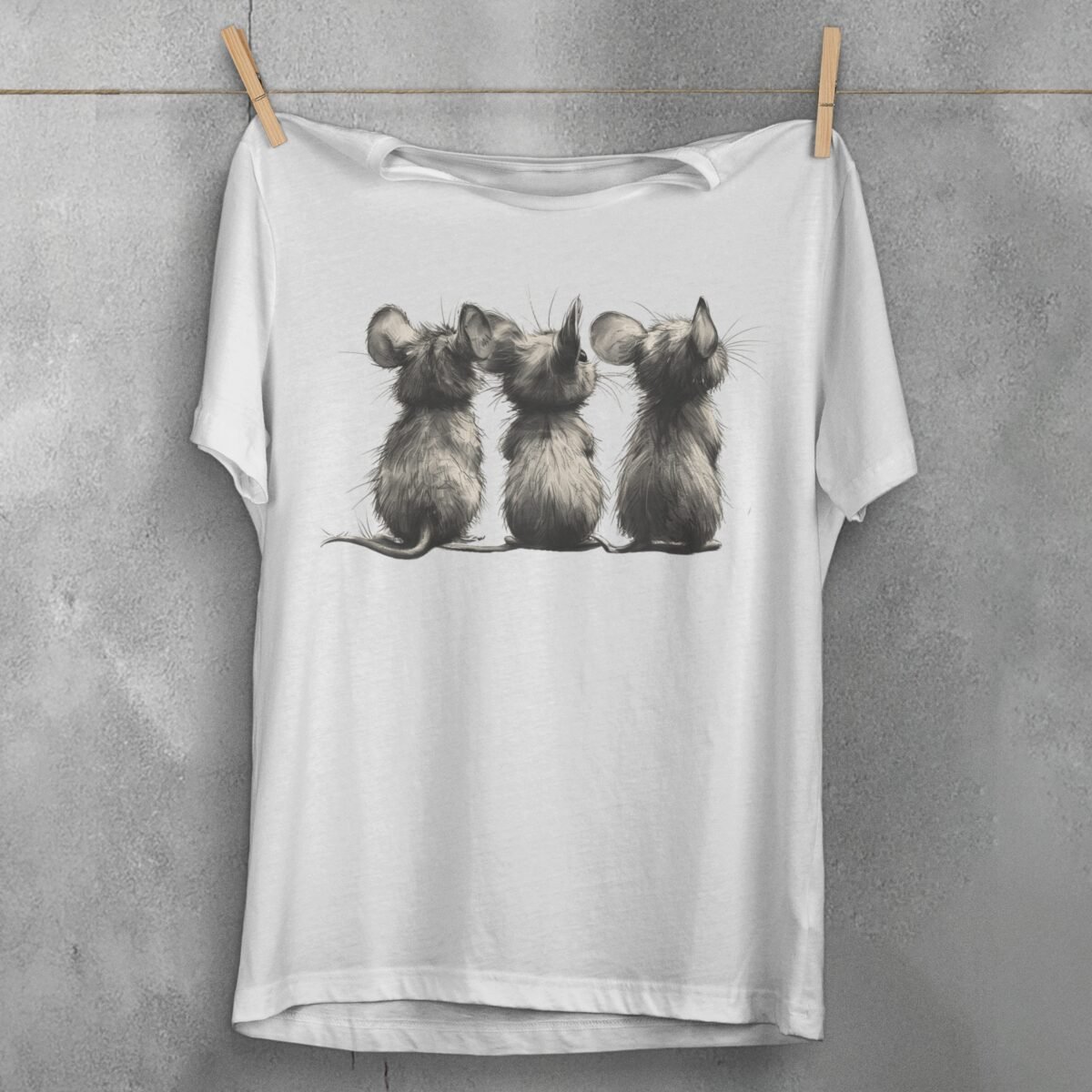 three little rats facing away creepy cute illustration t-shirt design, variation 2