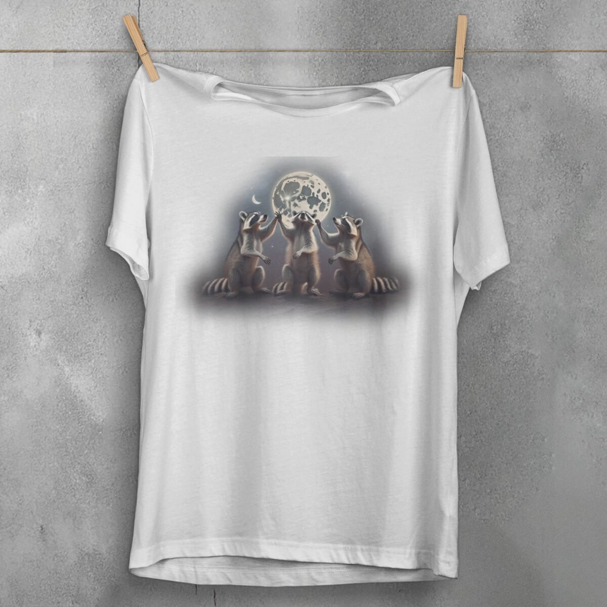 three raccoons singing moonlight animal t-shirt design, variation 2