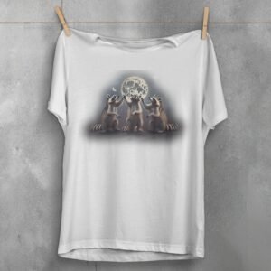 three raccoons singing moonlight animal t-shirt design, variation 2