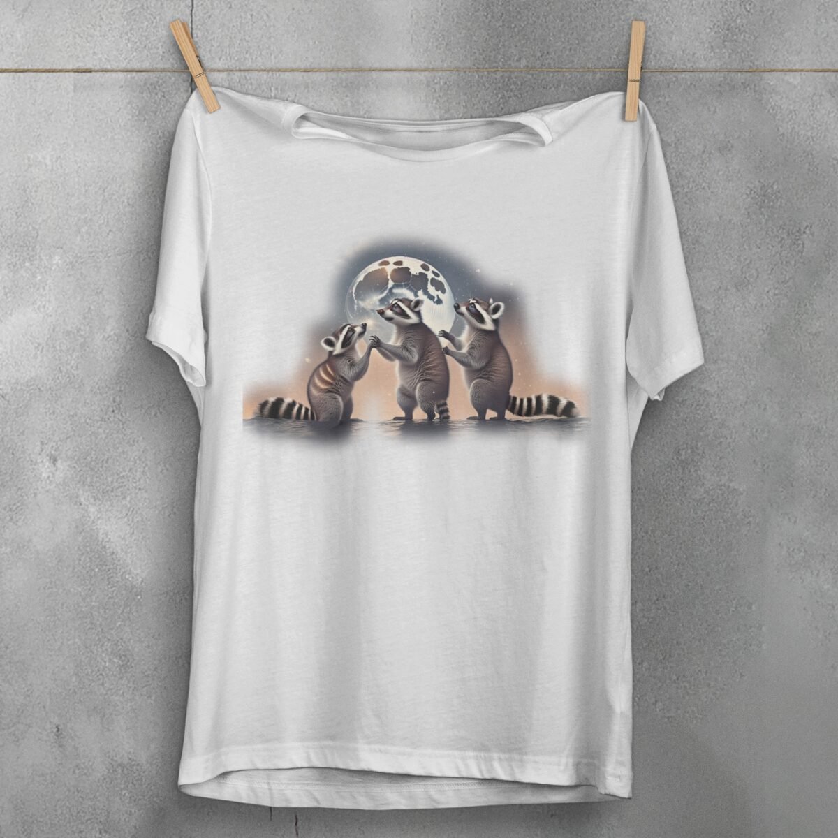 mystic raccoon moonlight animal art wiccan occult pagan t-shirt design, variation 2