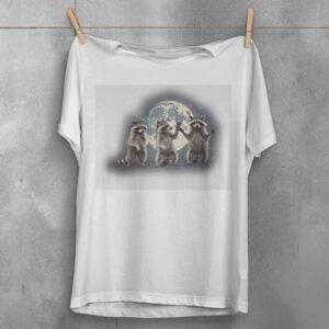 three raccoons gather luminous moon animal t-shirt design, variation 2