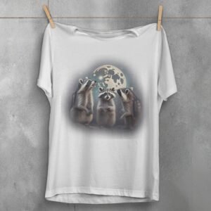 adorable little racoon family moonlight animal t-shirt design, variation 2