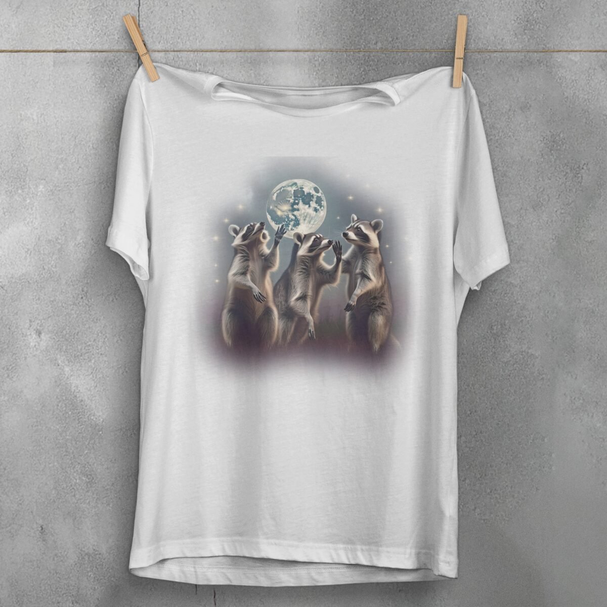 raccoon moonlight serenade magic stars animal t-shirt design, variation 2