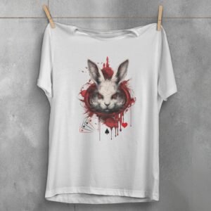 alice wonderland white rabbit animal cards gothic scary t-shirt design, variation 2