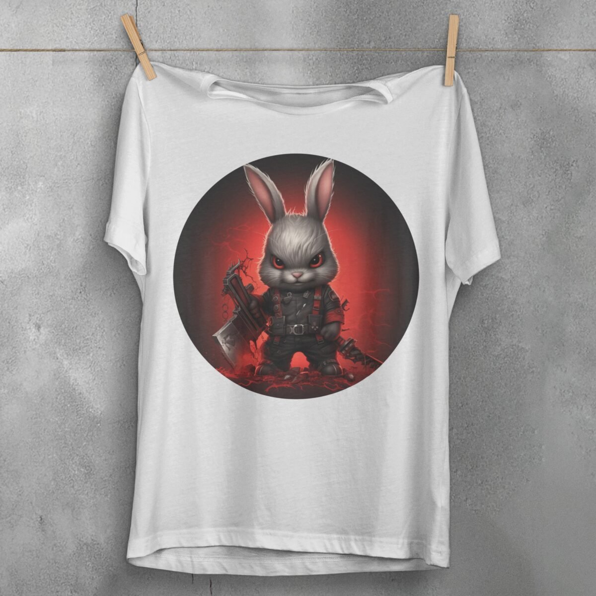 red eyes angry scary horror gothic rabbit animal t-shirt design, variation 2