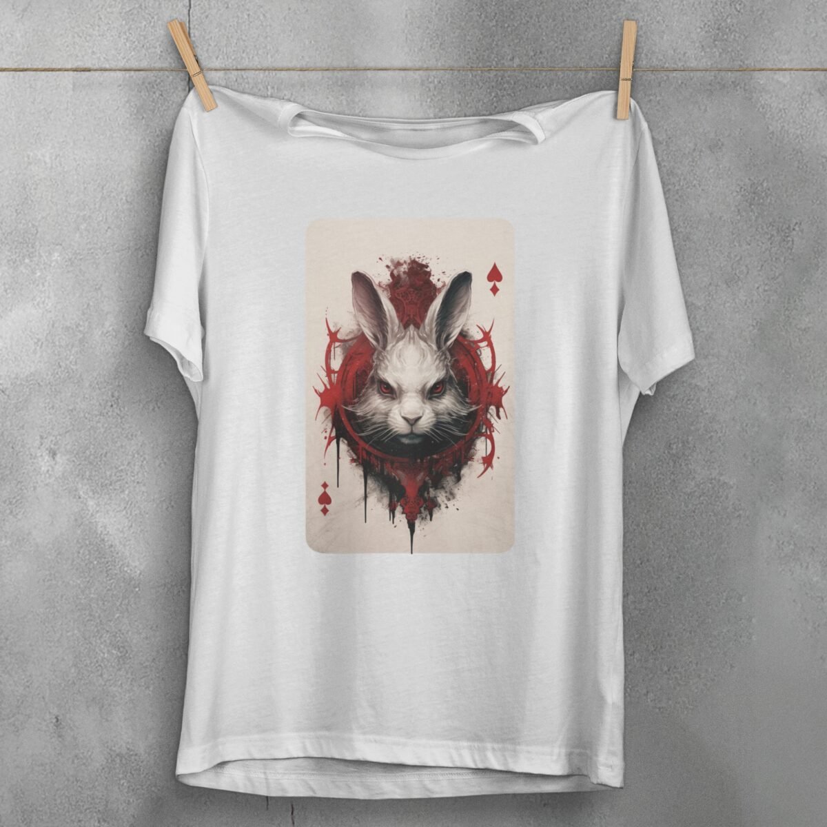 alice wonderland white rabbit playing card symbolism gothic t-shirt design, variation 2