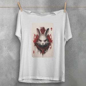 alice wonderland white rabbit playing card symbolism gothic t-shirt design, variation 2
