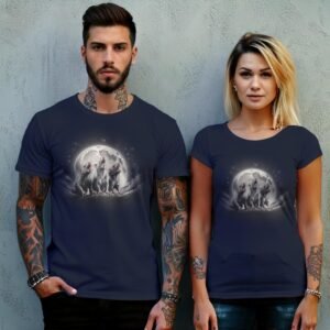 three moon rats howl together night sky t-shirt design, variation 8
