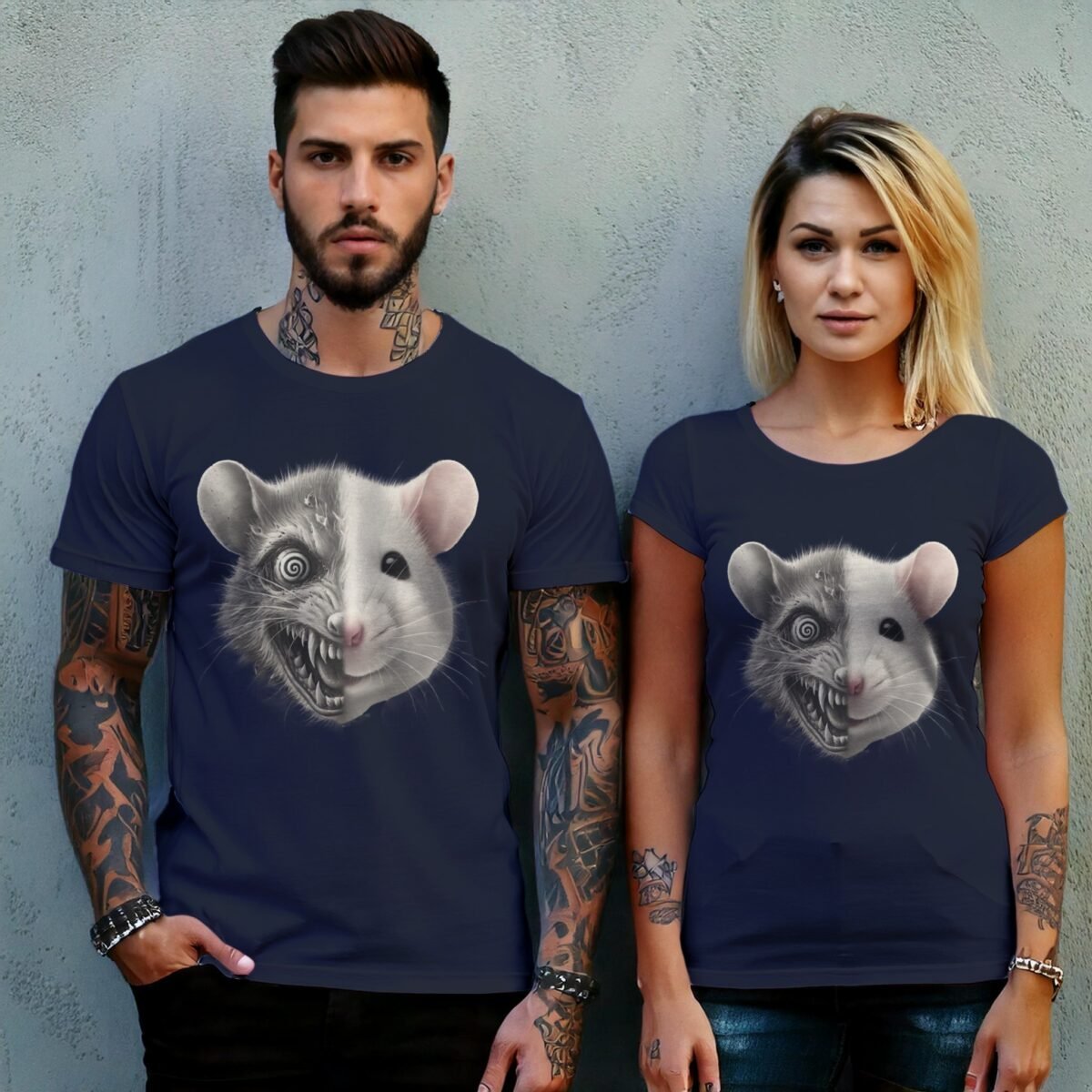 creepy rodent duality disturbing rat joker t-shirt design, variation 8