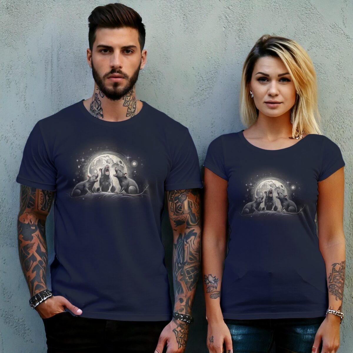 three night rats howl moonlit stars serene darkness t-shirt design, variation 8